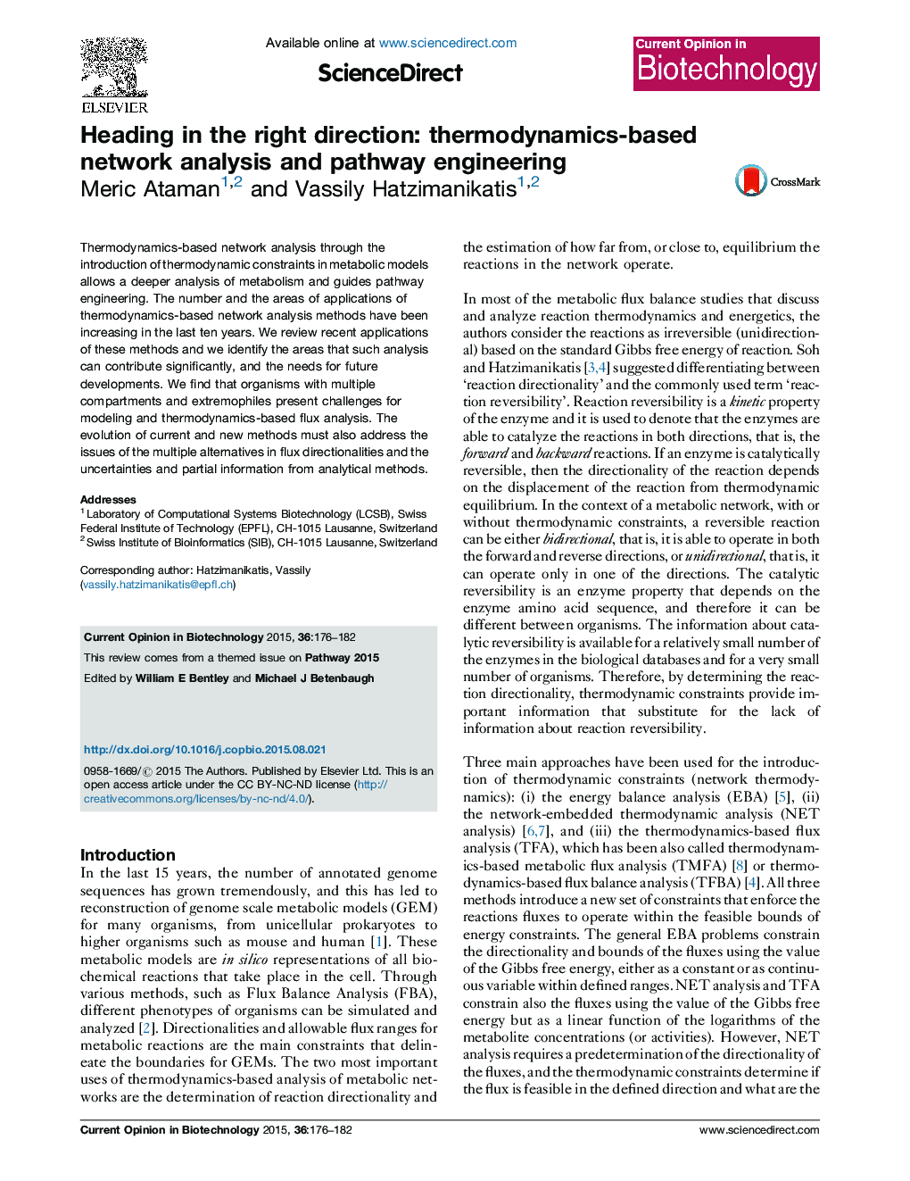 Heading in the right direction: thermodynamics-based network analysis and pathway engineering