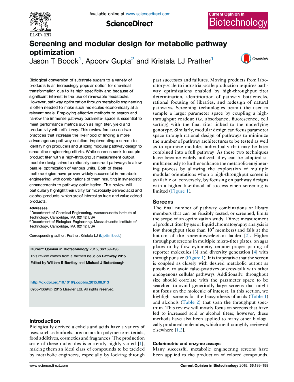 Screening and modular design for metabolic pathway optimization