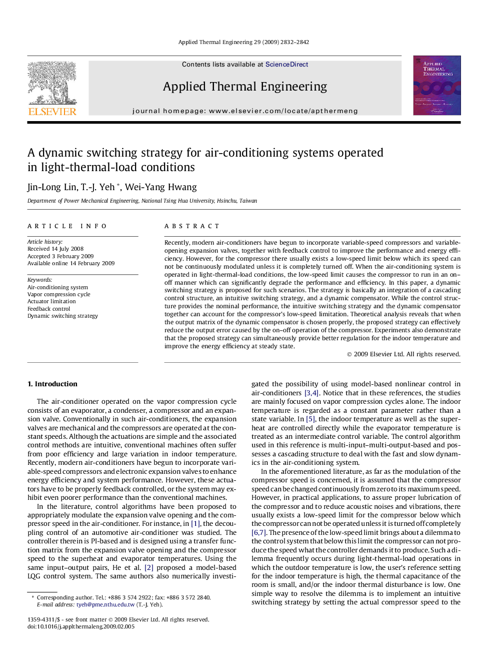 A dynamic switching strategy for air-conditioning systems operated in light-thermal-load conditions