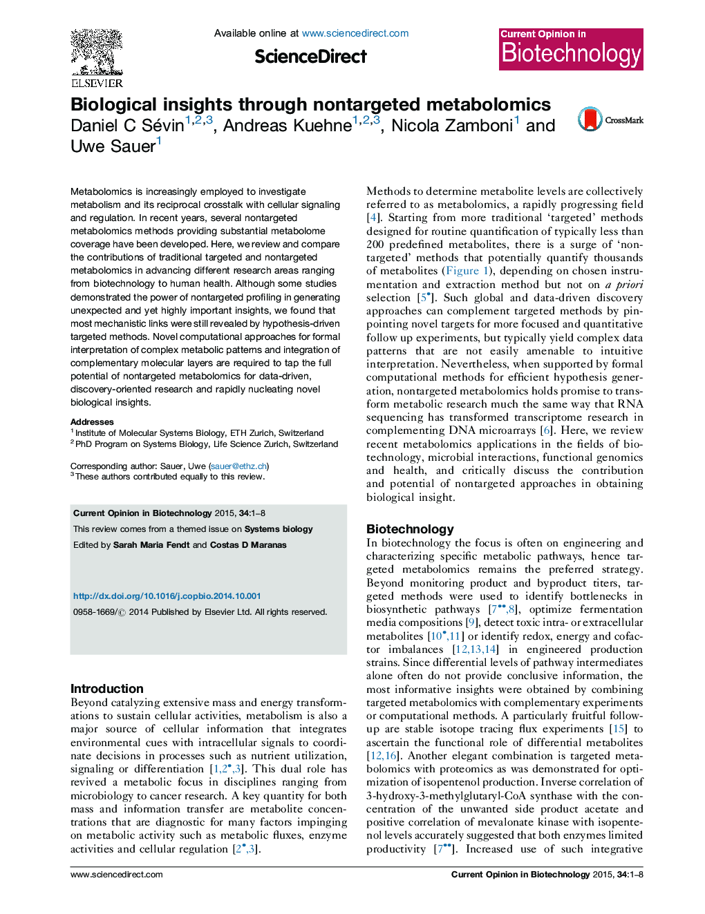 Biological insights through nontargeted metabolomics