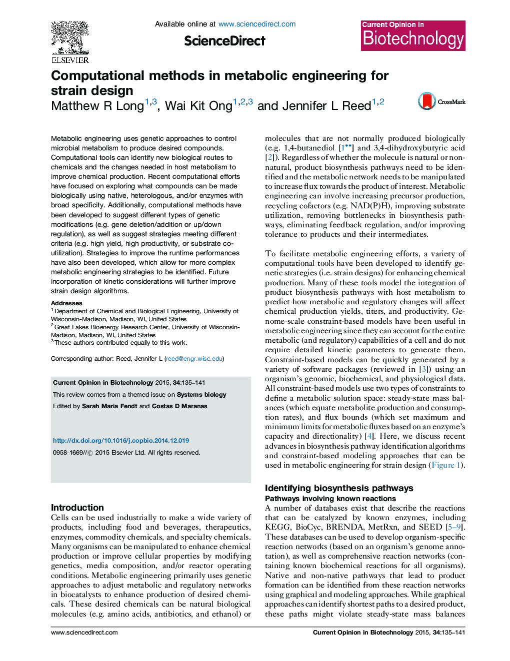 Computational methods in metabolic engineering for strain design