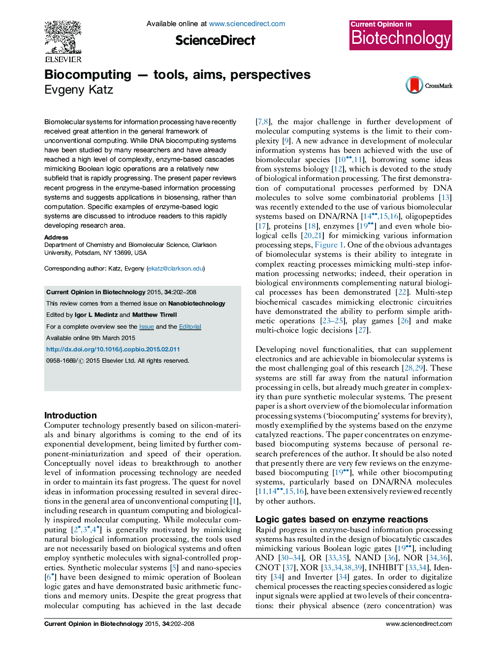 Biocomputing - tools, aims, perspectives