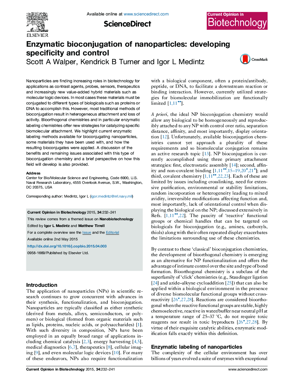 Enzymatic bioconjugation of nanoparticles: developing specificity and control