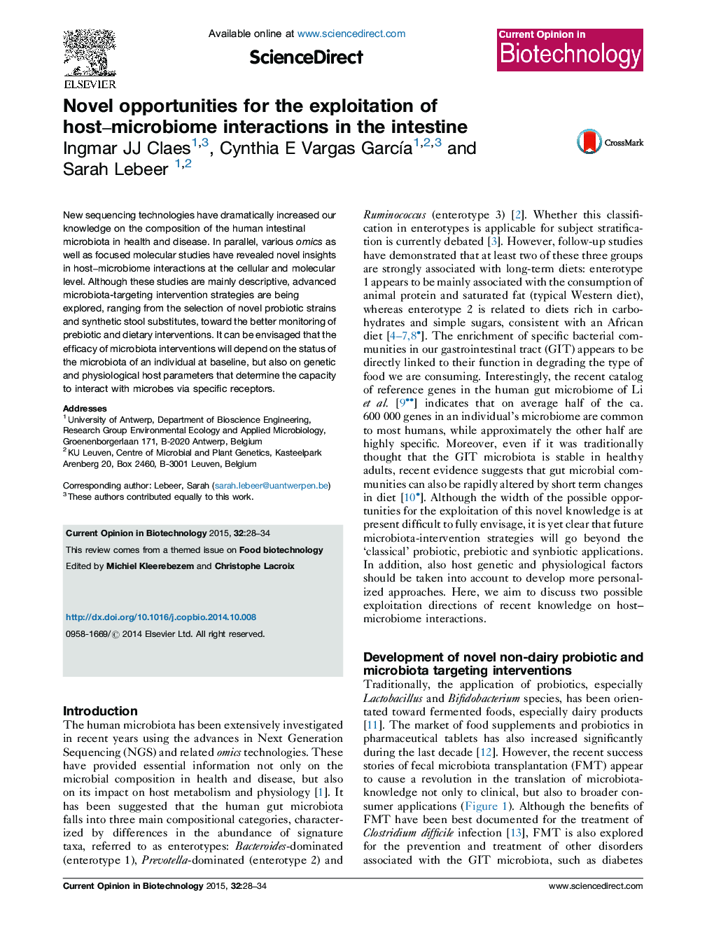 Novel opportunities for the exploitation of host-microbiome interactions in the intestine