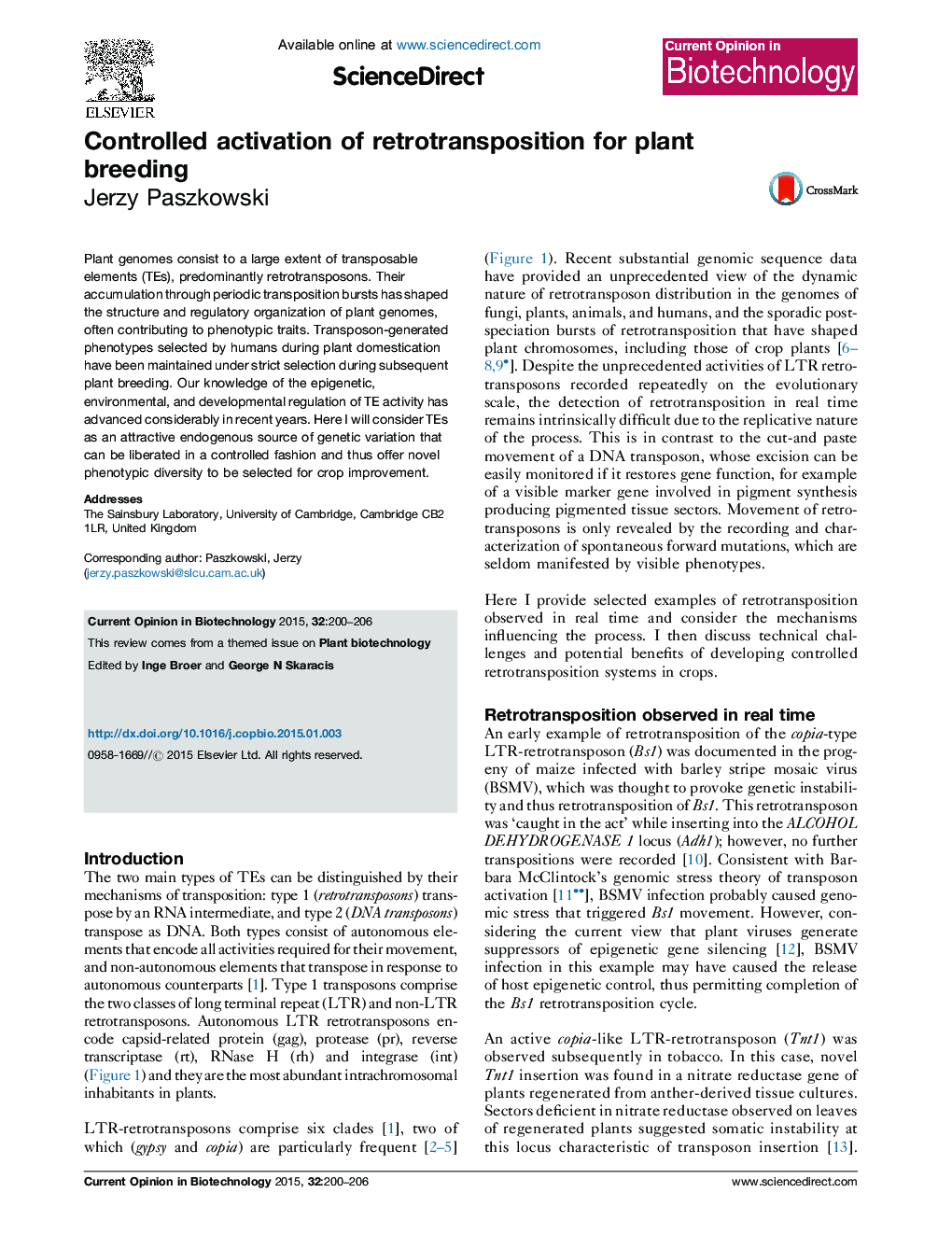 Controlled activation of retrotransposition for plant breeding