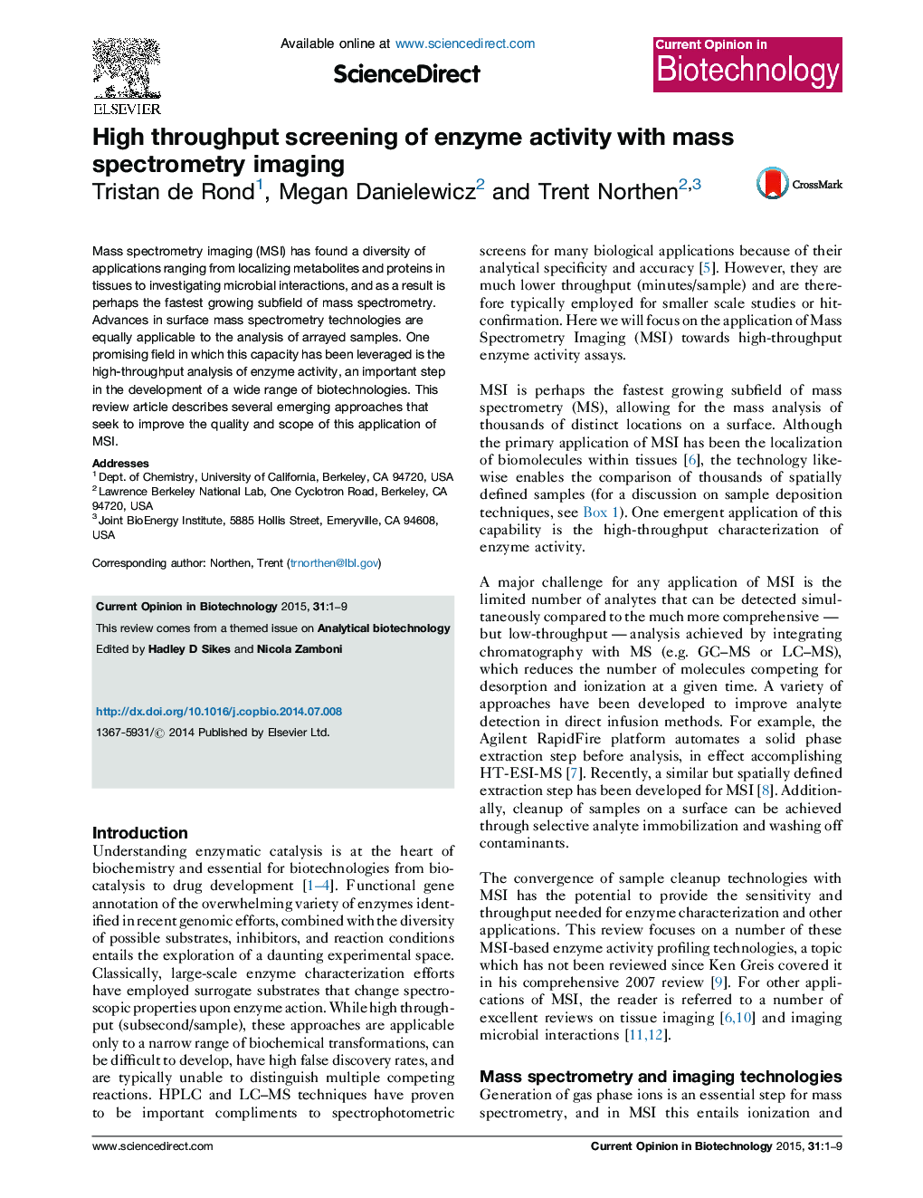 High throughput screening of enzyme activity with mass spectrometry imaging