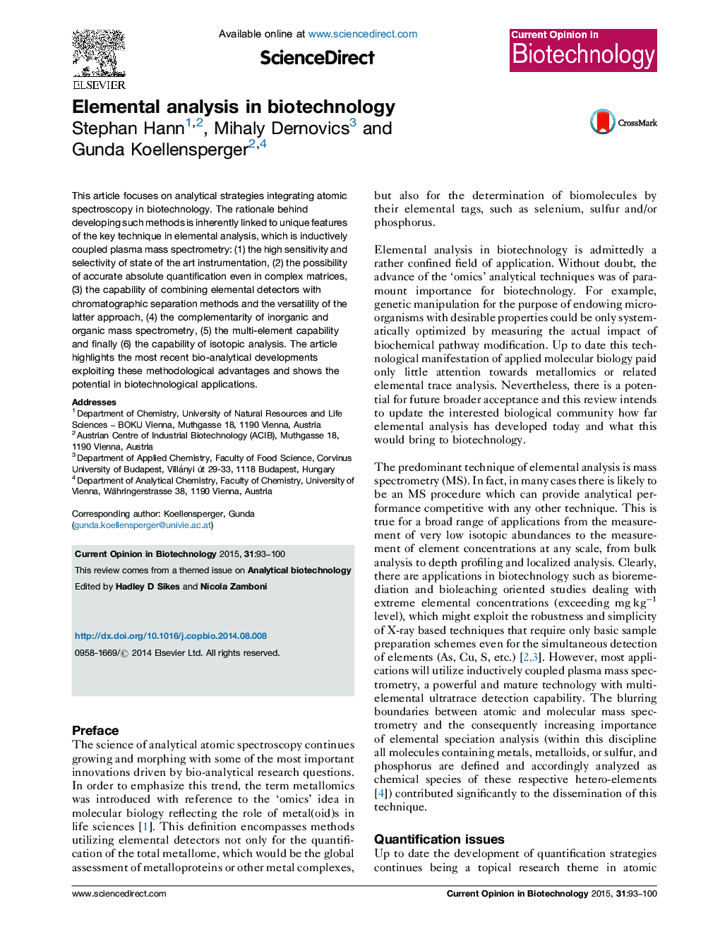 Elemental analysis in biotechnology