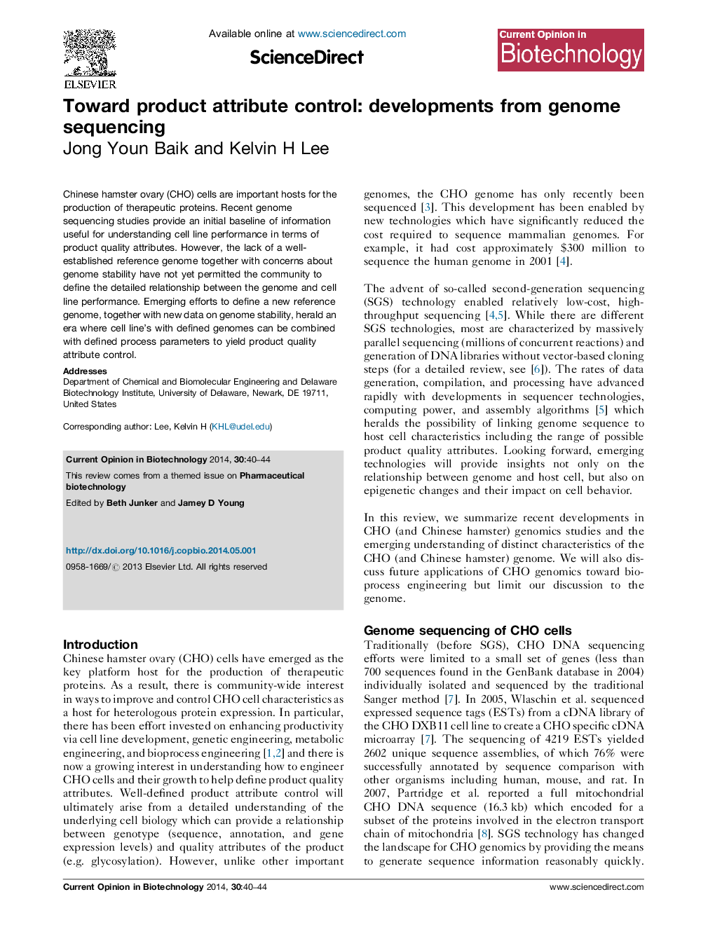 Toward product attribute control: developments from genome sequencing