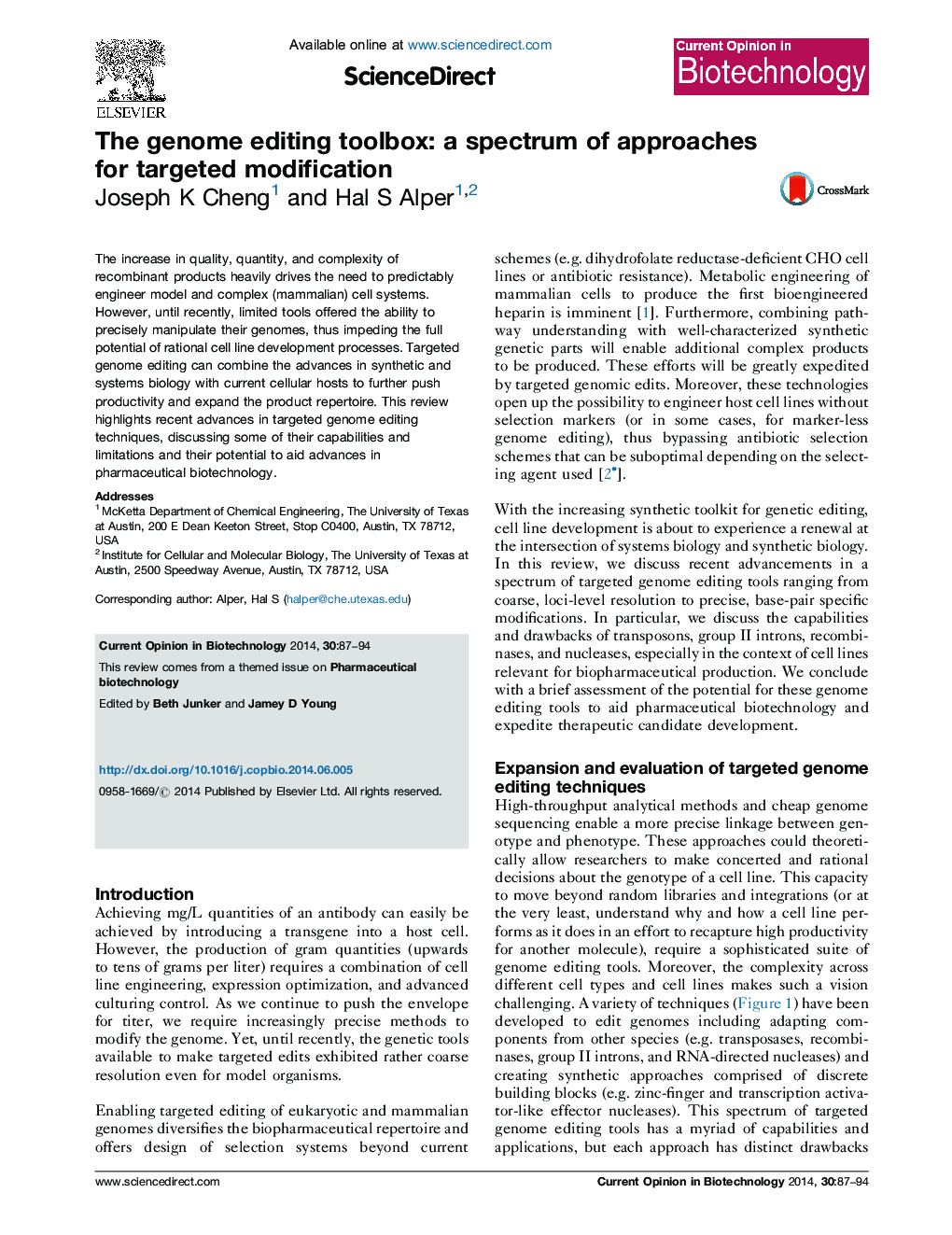 The genome editing toolbox: a spectrum of approaches for targeted modification