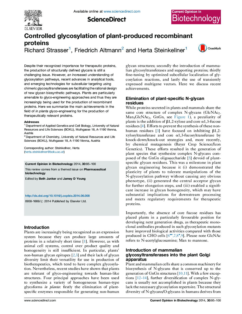 Controlled glycosylation of plant-produced recombinant proteins