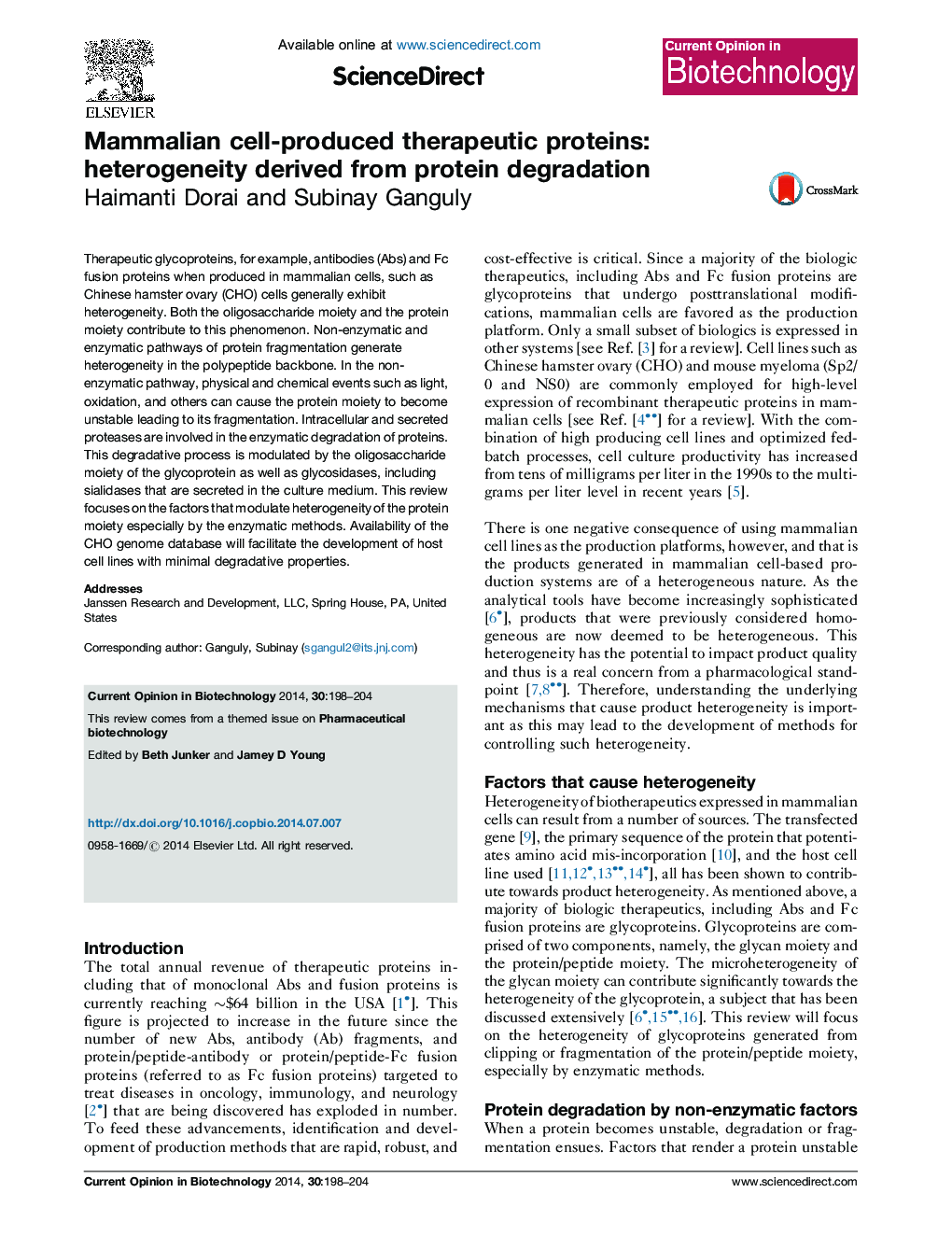 Mammalian cell-produced therapeutic proteins: heterogeneity derived from protein degradation