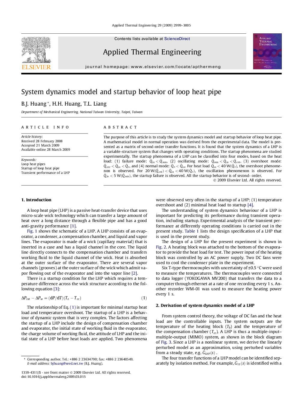 System dynamics model and startup behavior of loop heat pipe