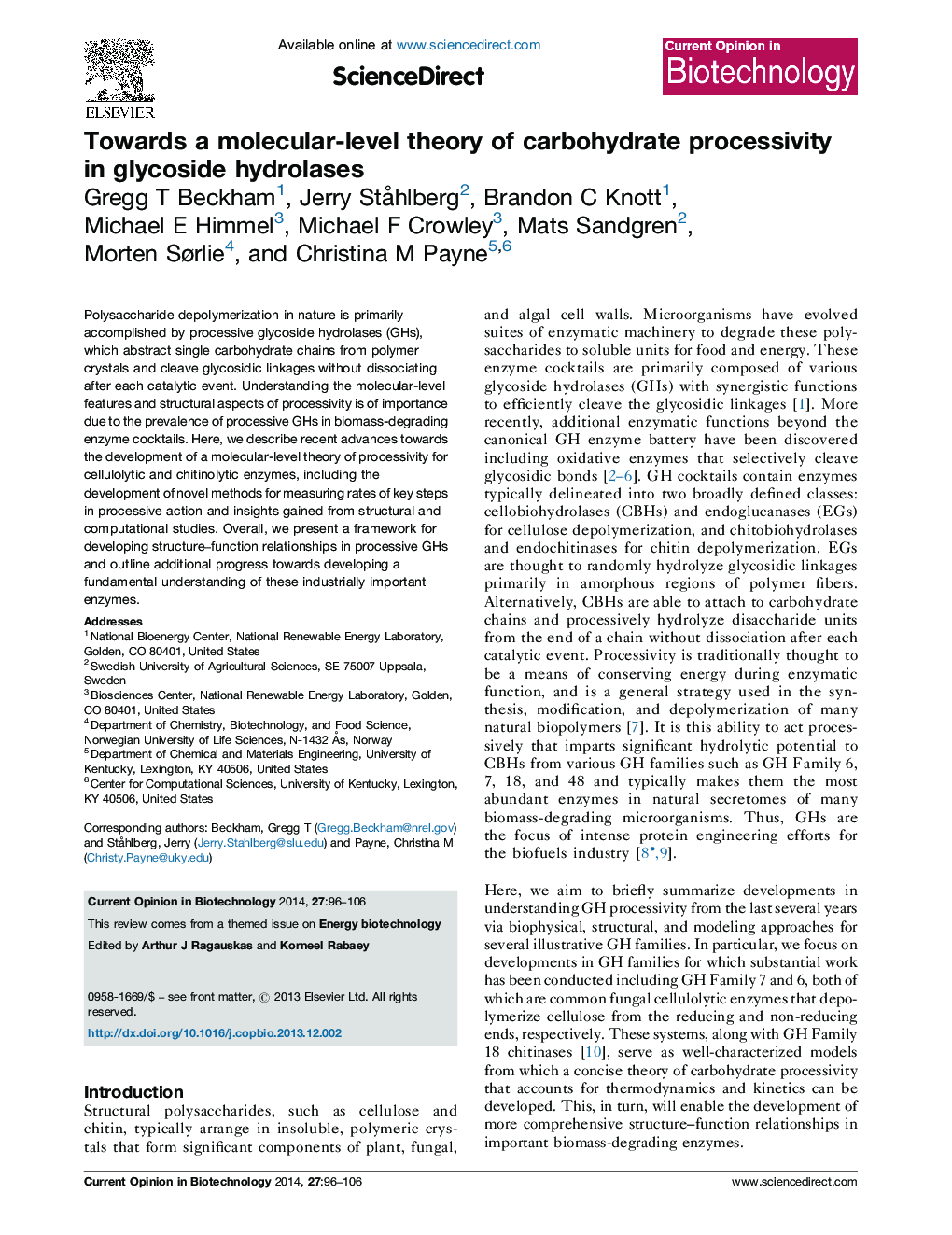 Towards a molecular-level theory of carbohydrate processivity in glycoside hydrolases