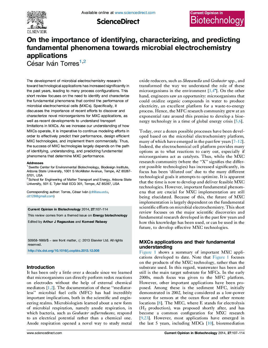 On the importance of identifying, characterizing, and predicting fundamental phenomena towards microbial electrochemistry applications