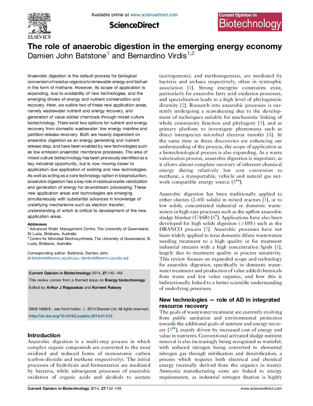 The role of anaerobic digestion in the emerging energy economy