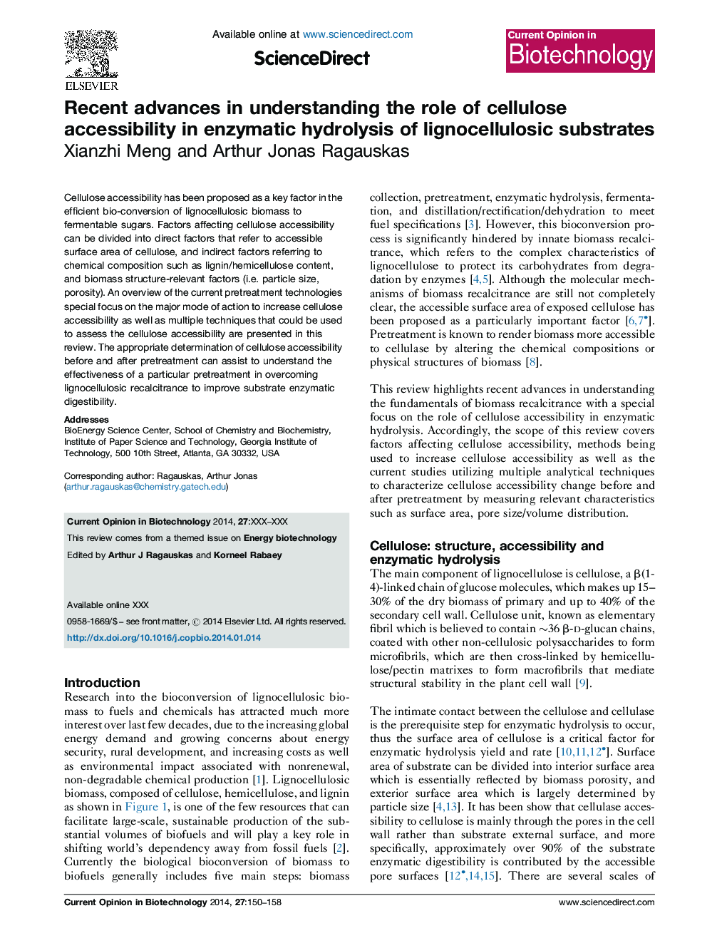 Recent advances in understanding the role of cellulose accessibility in enzymatic hydrolysis of lignocellulosic substrates