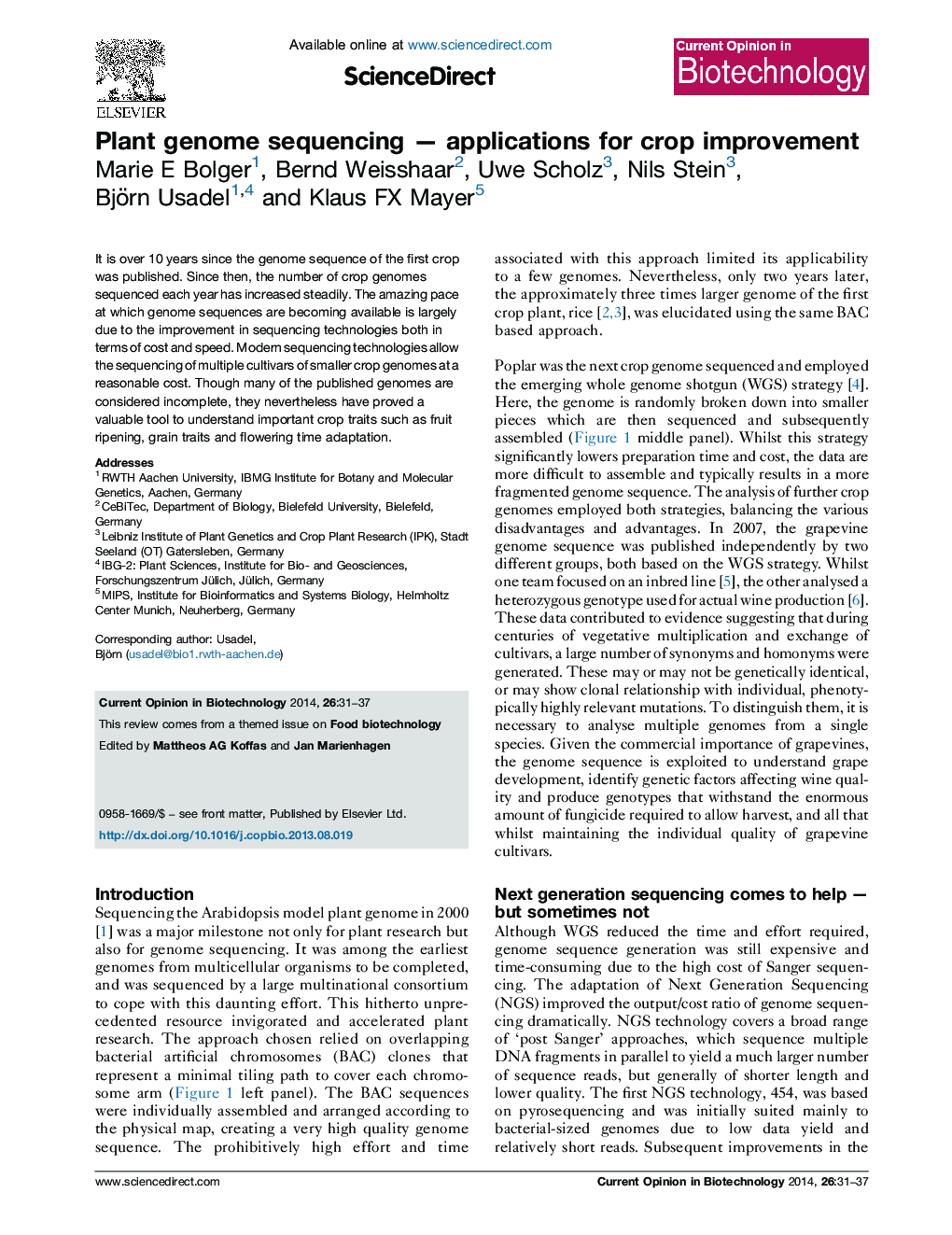 Plant genome sequencing - applications for crop improvement