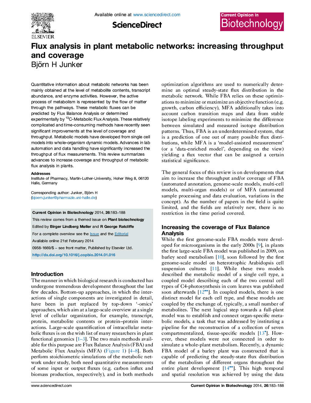 Flux analysis in plant metabolic networks: increasing throughput and coverage