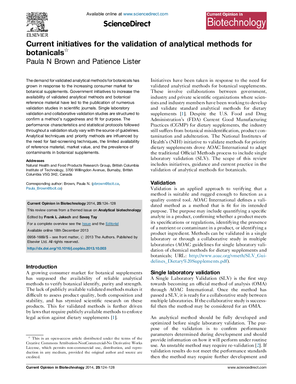 Current initiatives for the validation of analytical methods for botanicals