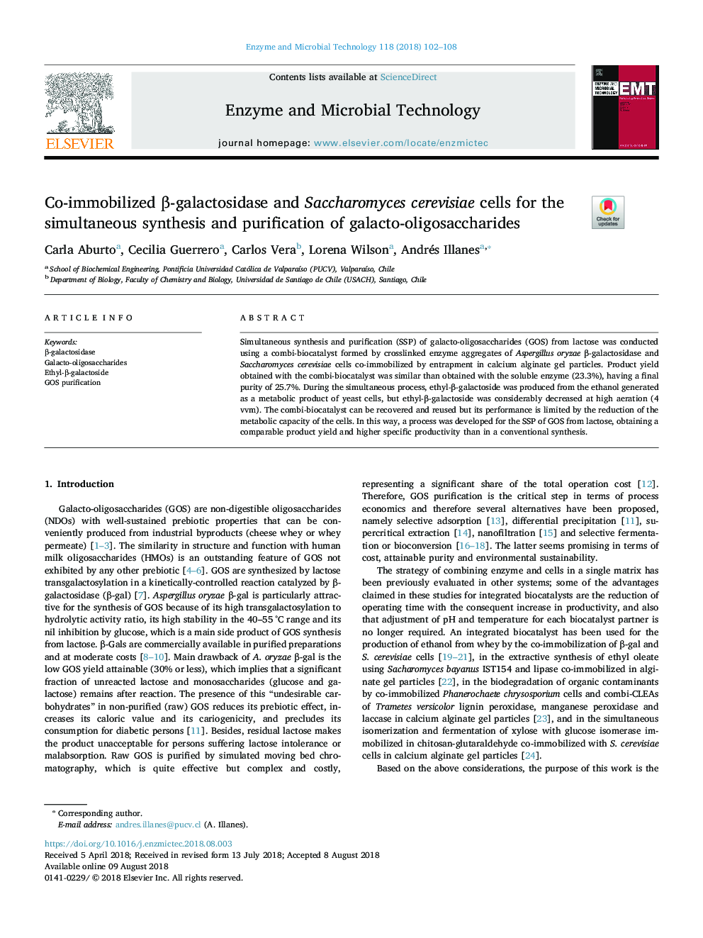 Co-immobilized Î²-galactosidase and Saccharomyces cerevisiae cells for the simultaneous synthesis and purification of galacto-oligosaccharides