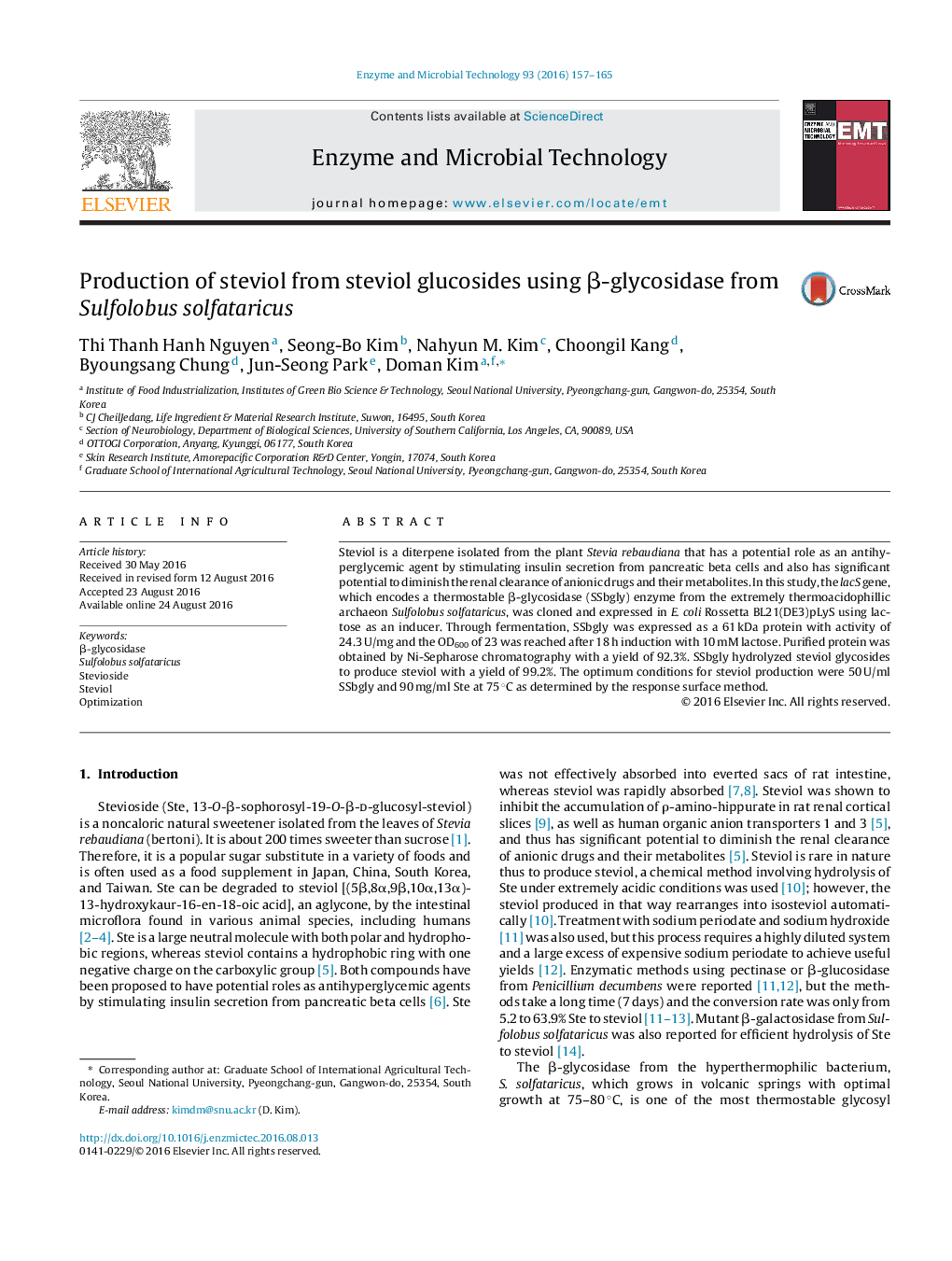 Production of steviol from steviol glucosides using Î²-glycosidase from Sulfolobus solfataricus