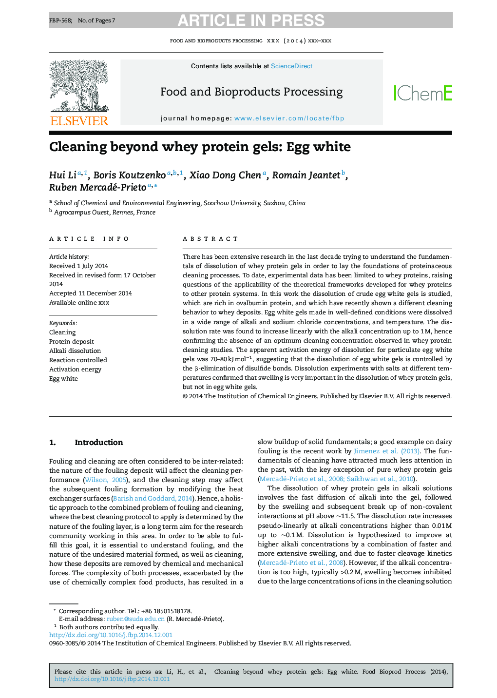 Cleaning beyond whey protein gels: Egg white