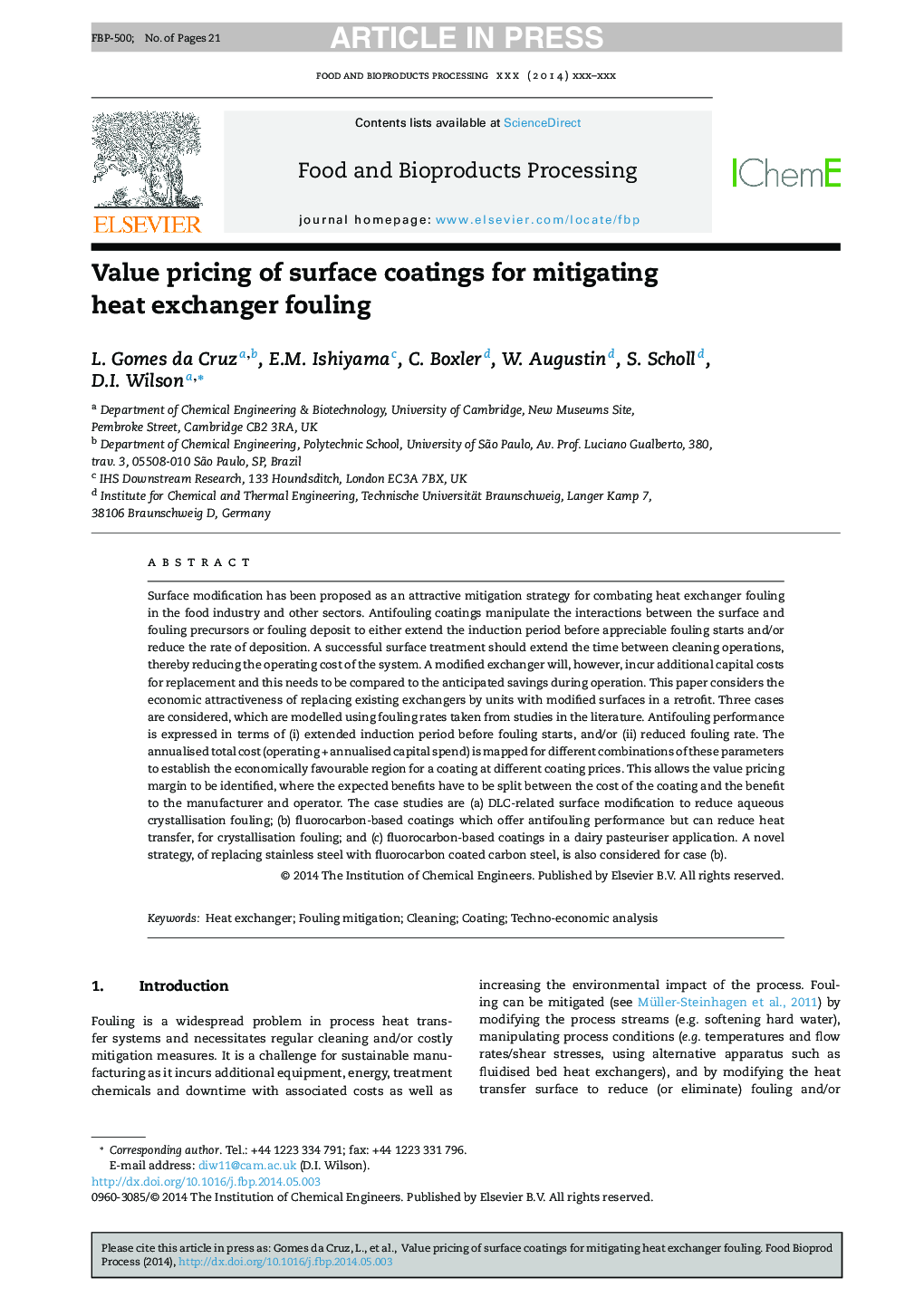 Value pricing of surface coatings for mitigating heat exchanger fouling