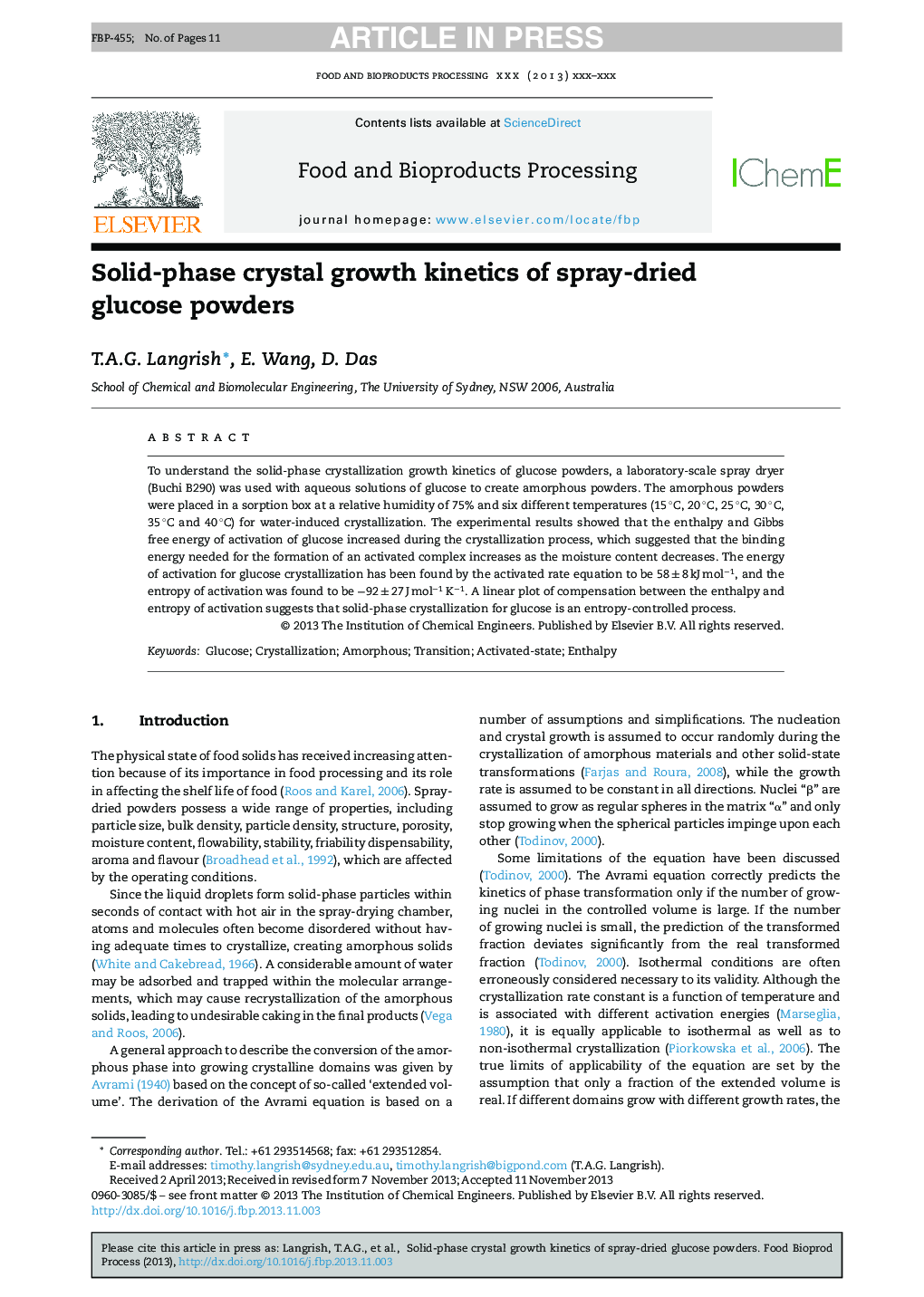 Solid-phase crystal growth kinetics of spray-dried glucose powders