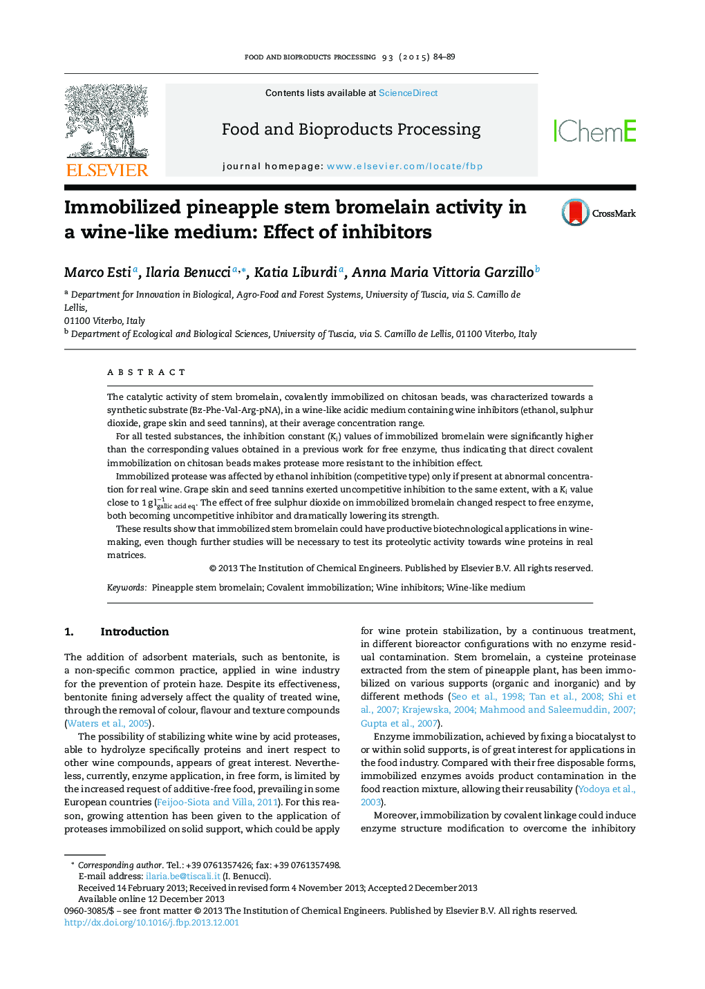 Immobilized pineapple stem bromelain activity in a wine-like medium: Effect of inhibitors