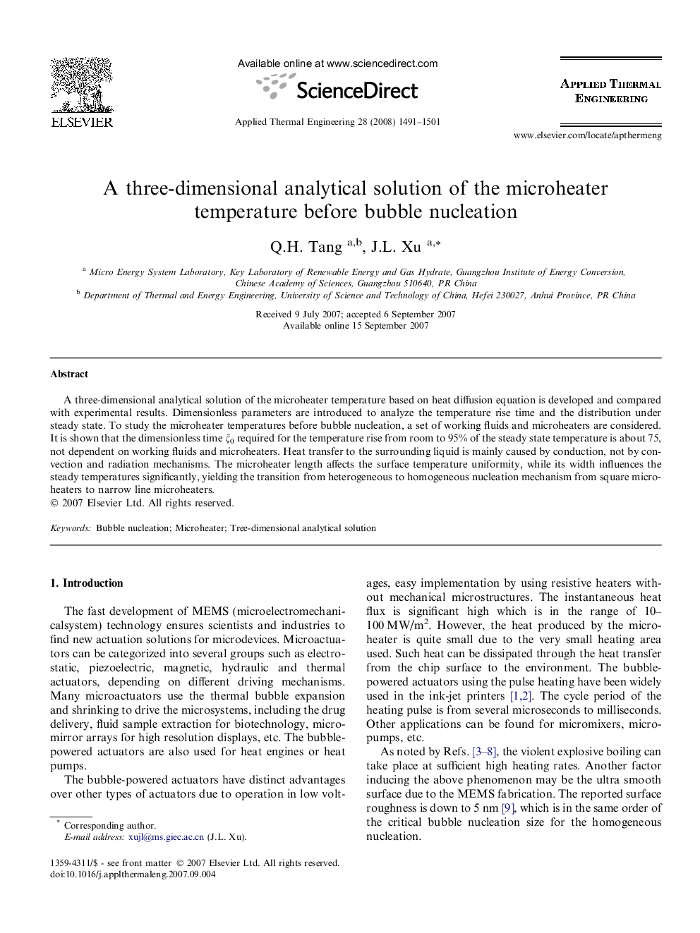 A three-dimensional analytical solution of the microheater temperature before bubble nucleation
