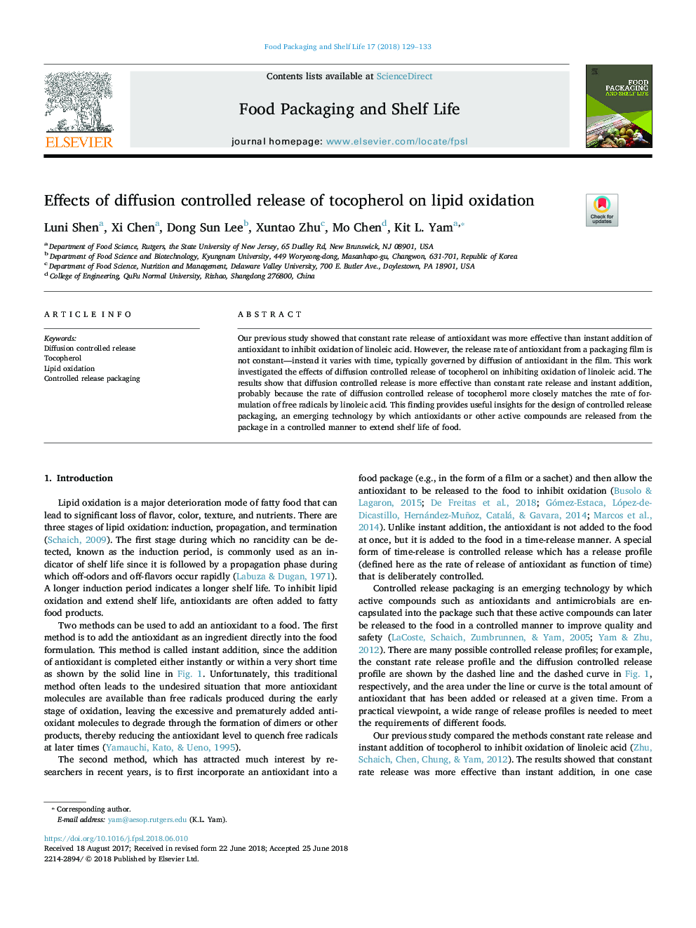 Effects of diffusion controlled release of tocopherol on lipid oxidation