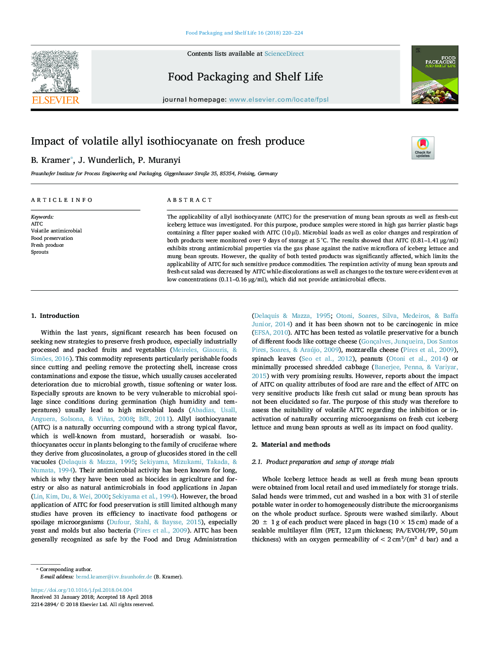 Impact of volatile allyl isothiocyanate on fresh produce