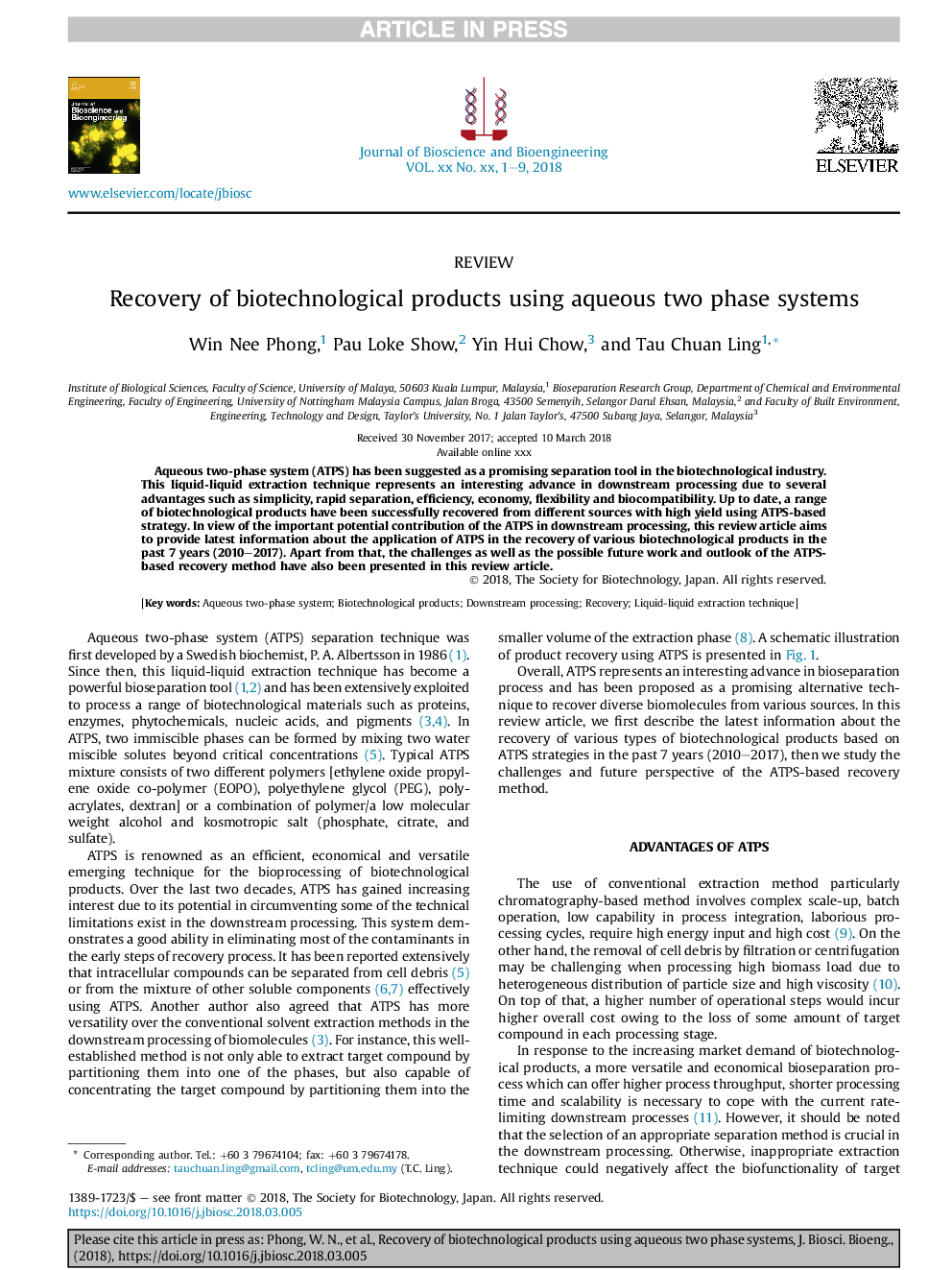 Recovery of biotechnological products using aqueous two phase systems