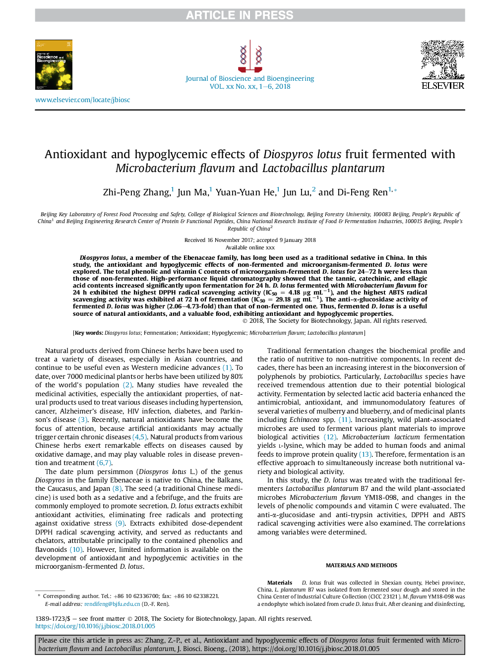 Antioxidant and hypoglycemic effects of Diospyros lotus fruit fermented with Microbacterium flavum and Lactobacillus plantarum