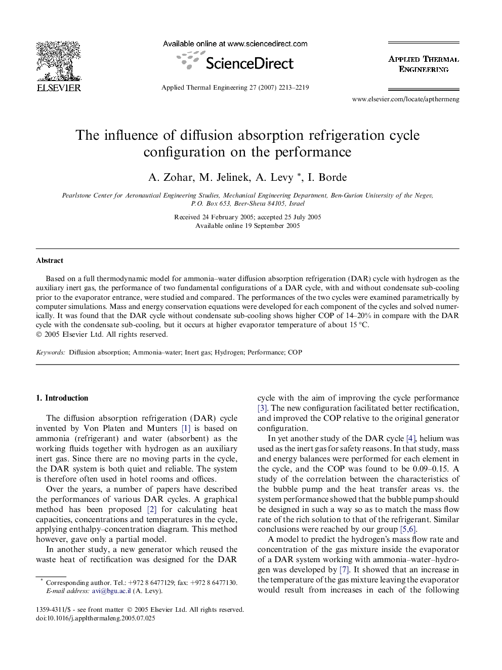 The influence of diffusion absorption refrigeration cycle configuration on the performance