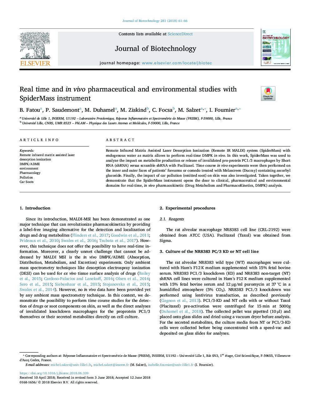 Real time and in vivo pharmaceutical and environmental studies with SpiderMass instrument