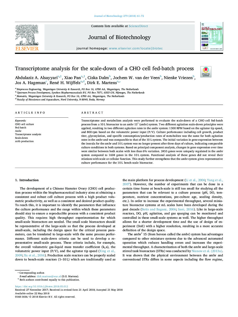 Transcriptome analysis for the scale-down of a CHO cell fed-batch process