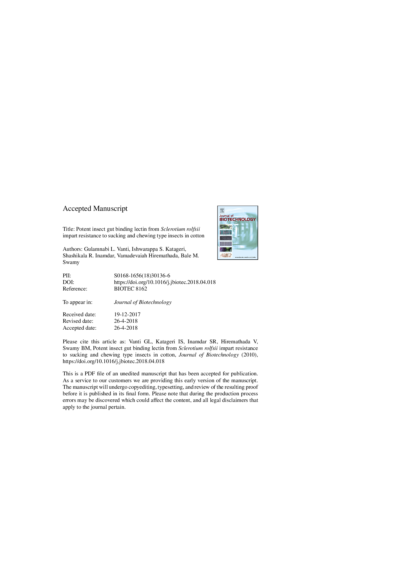 Potent insect gut binding lectin from Sclerotium rolfsii impart resistance to sucking and chewing type insects in cotton