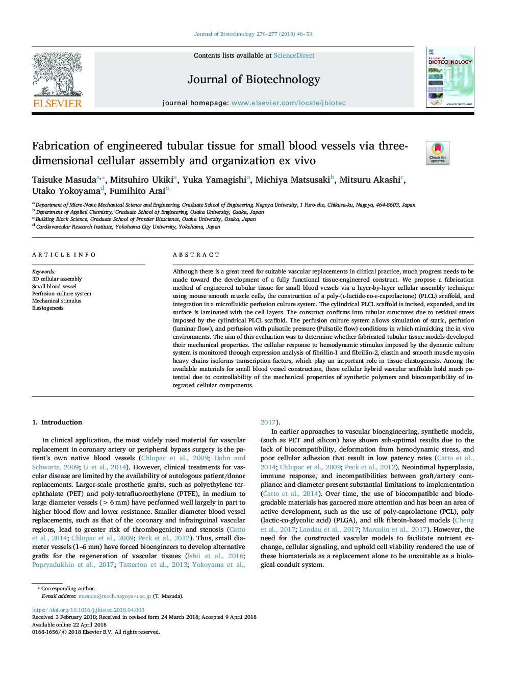 Fabrication of engineered tubular tissue for small blood vessels via three-dimensional cellular assembly and organization ex vivo