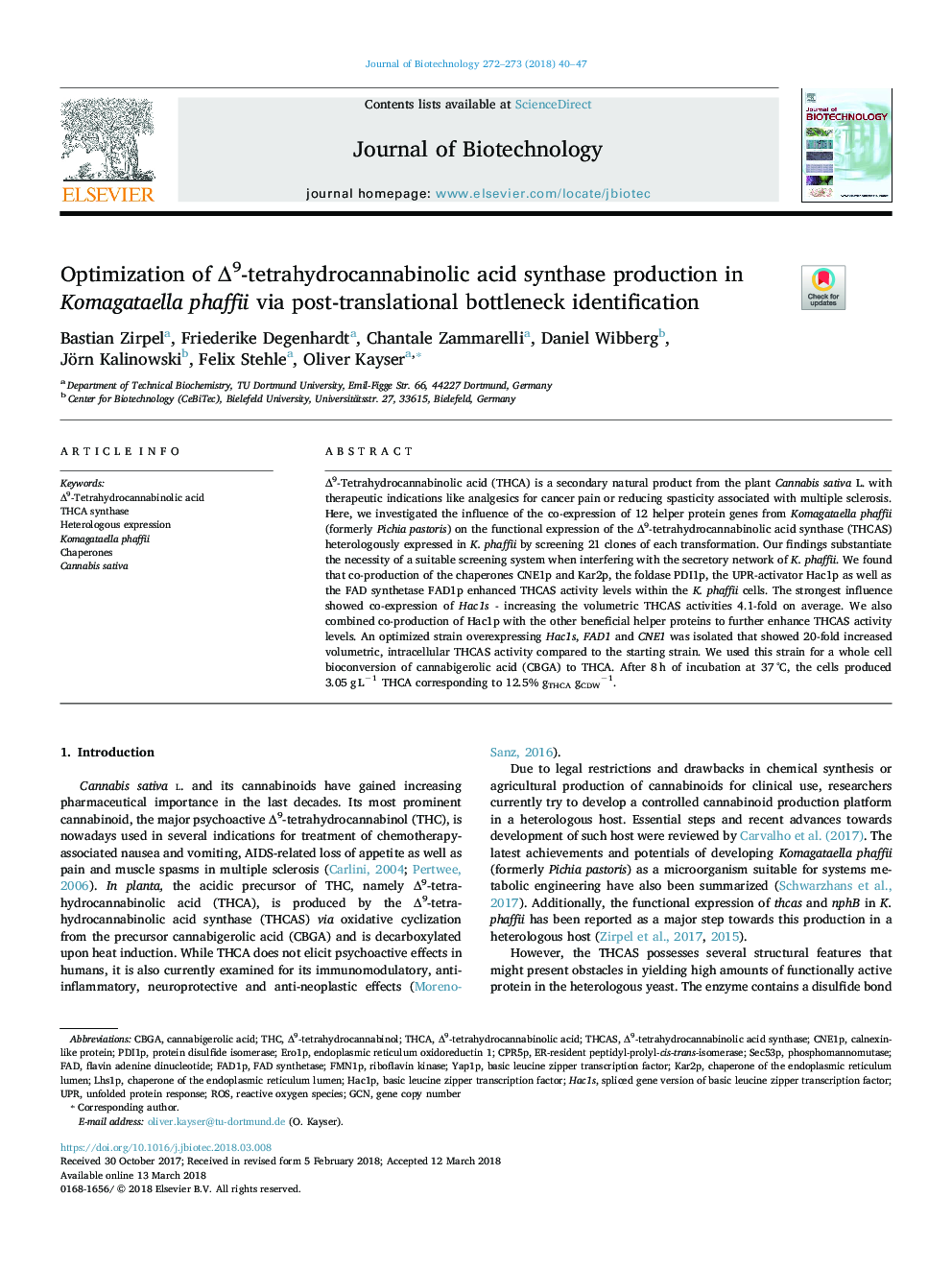 Optimization of Î9-tetrahydrocannabinolic acid synthase production in Komagataella phaffii via post-translational bottleneck identification