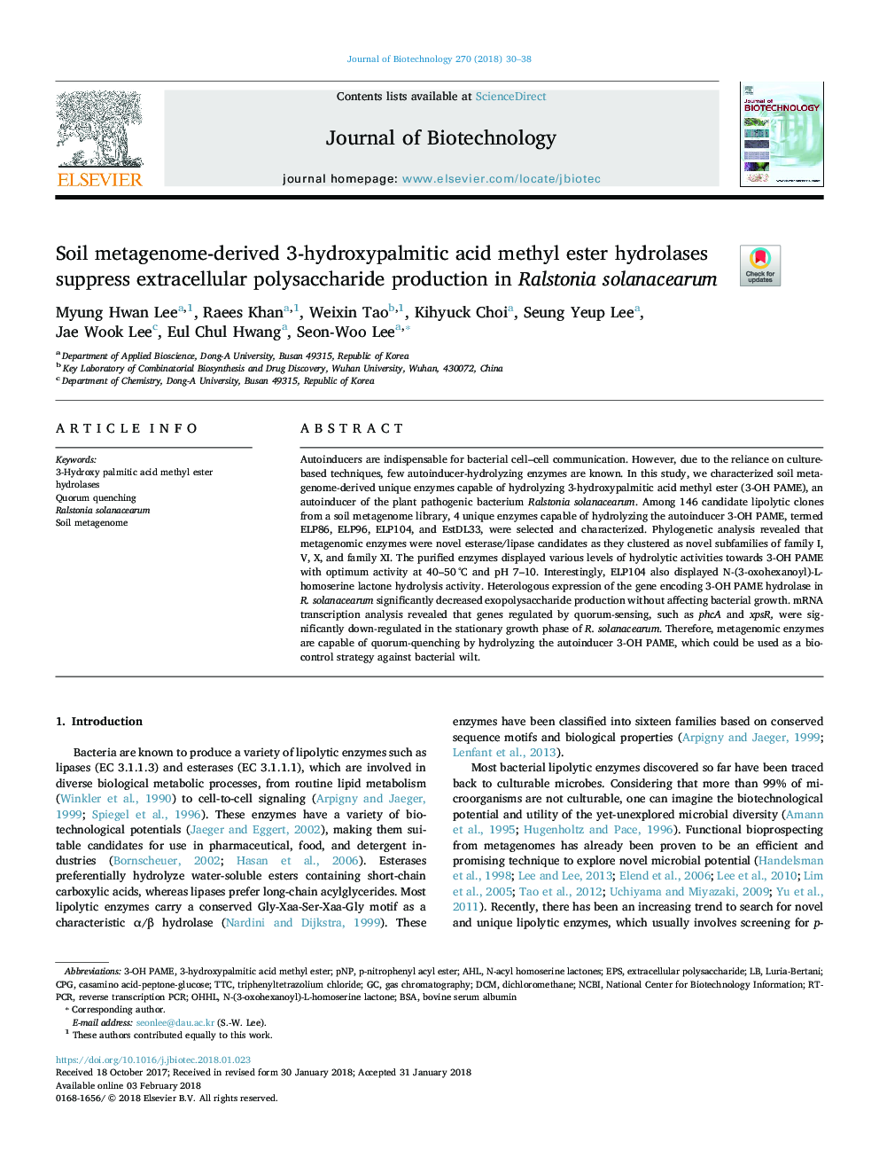 Soil metagenome-derived 3-hydroxypalmitic acid methyl ester hydrolases suppress extracellular polysaccharide production in Ralstonia solanacearum