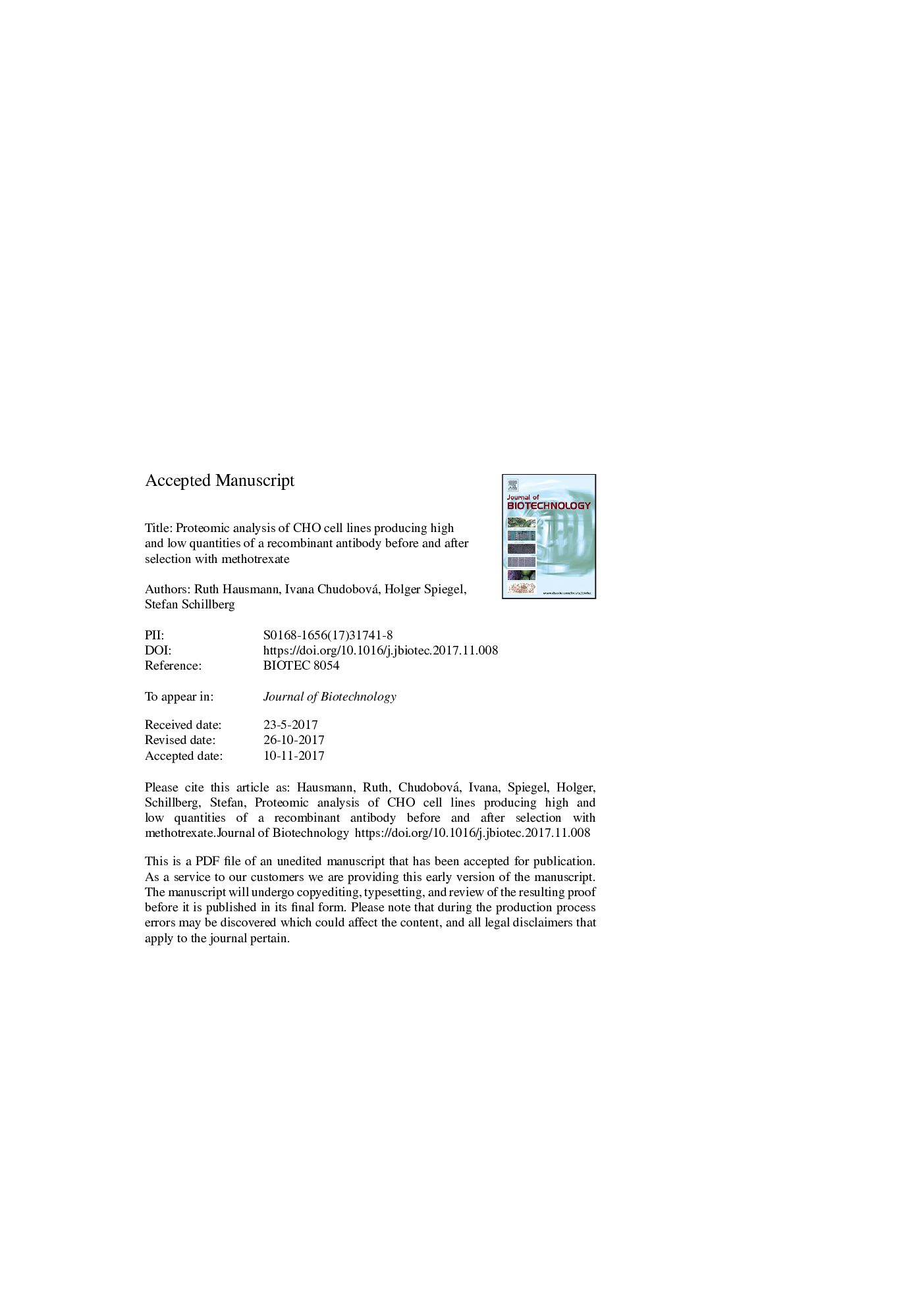 Proteomic analysis of CHO cell lines producing high and low quantities of a recombinant antibody before and after selection with methotrexate