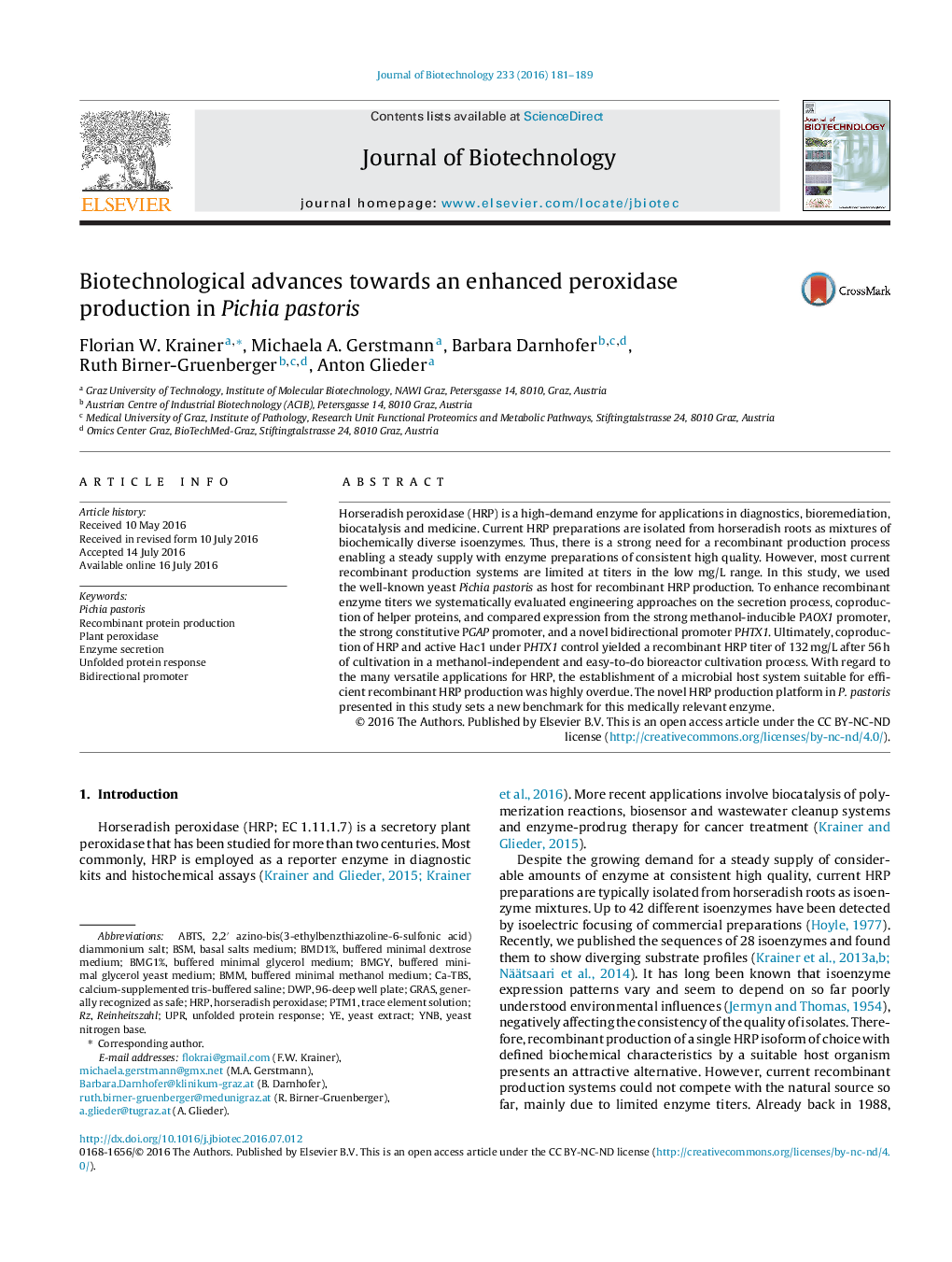 Biotechnological advances towards an enhanced peroxidase production in Pichia pastoris