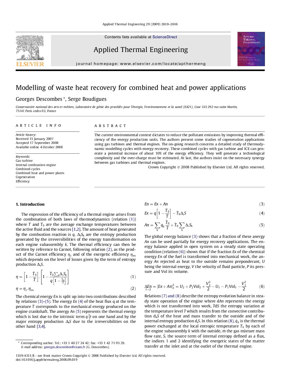 Modelling of waste heat recovery for combined heat and power applications