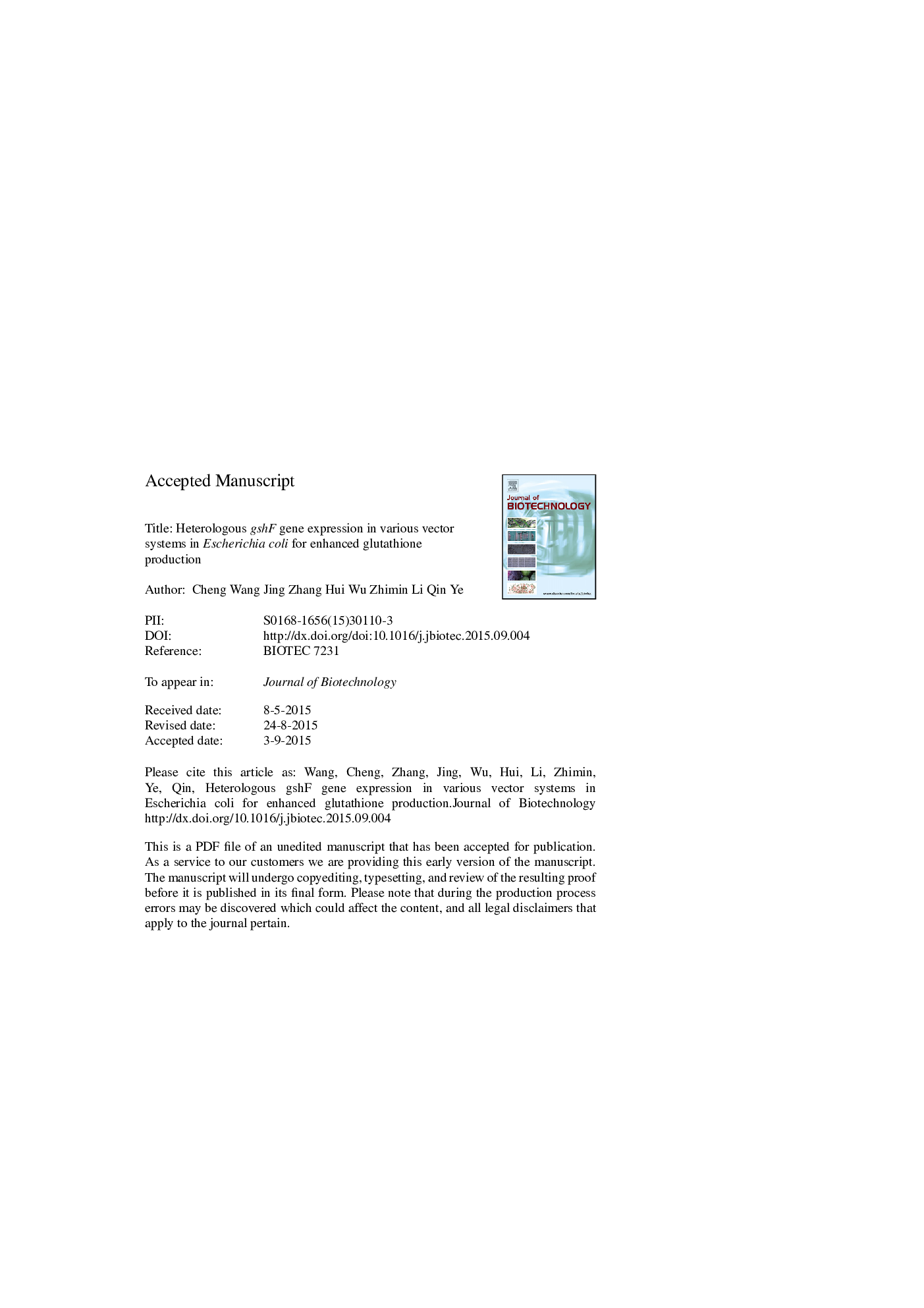 Heterologous gshF gene expression in various vector systems in Escherichia coli for enhanced glutathione production