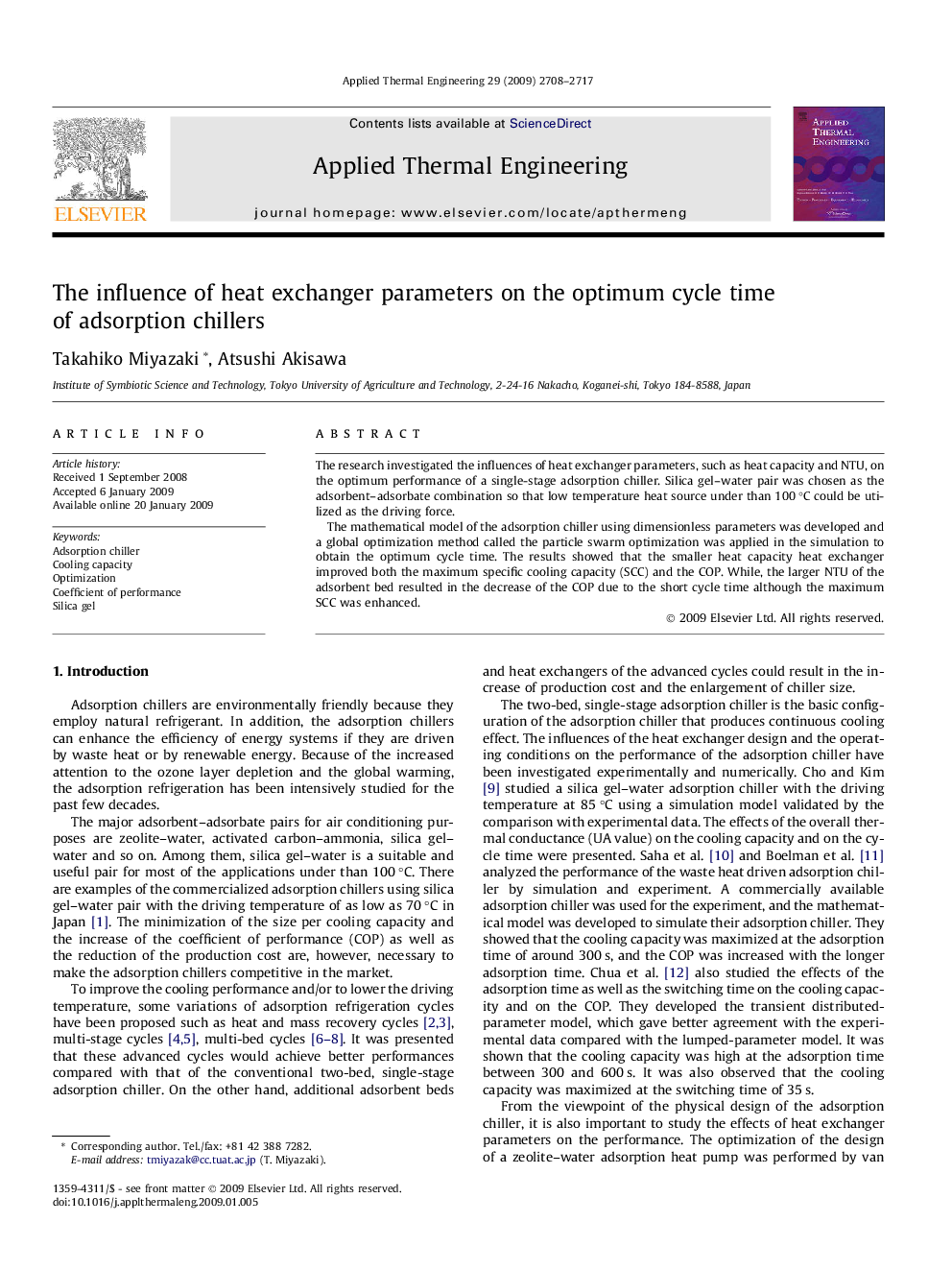 The influence of heat exchanger parameters on the optimum cycle time of adsorption chillers