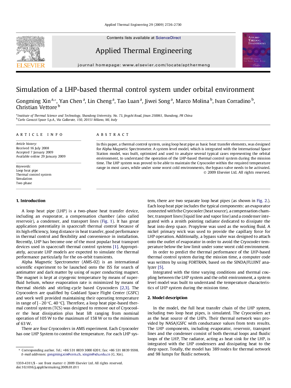 Simulation of a LHP-based thermal control system under orbital environment