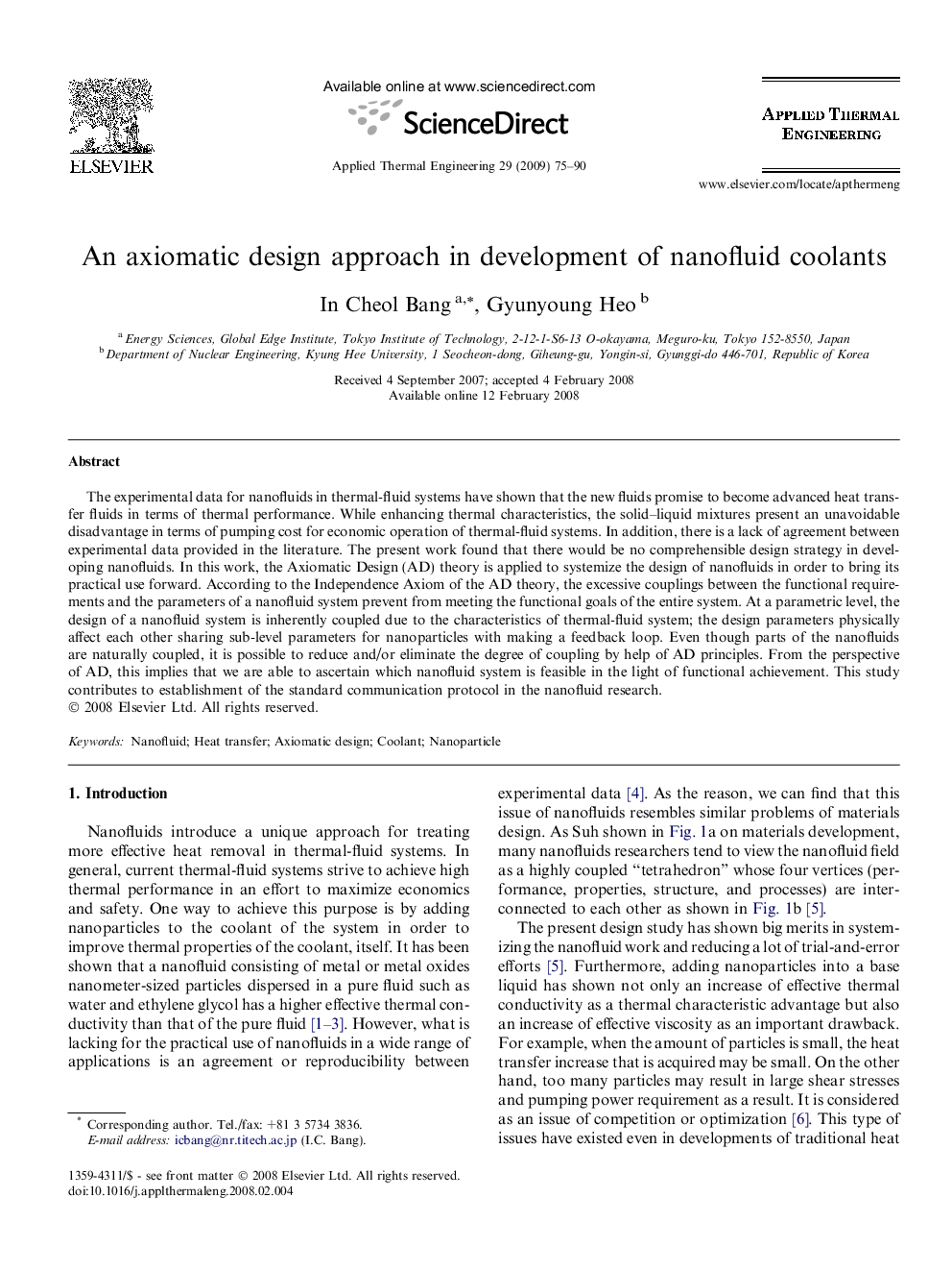 An axiomatic design approach in development of nanofluid coolants