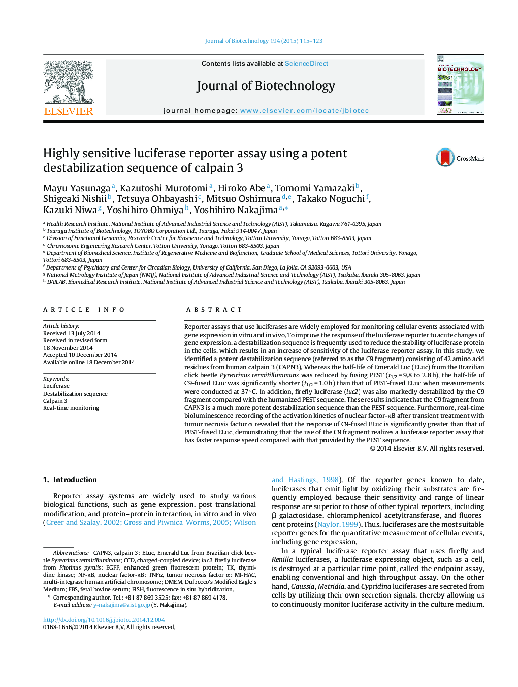 Highly sensitive luciferase reporter assay using a potent destabilization sequence of calpain 3