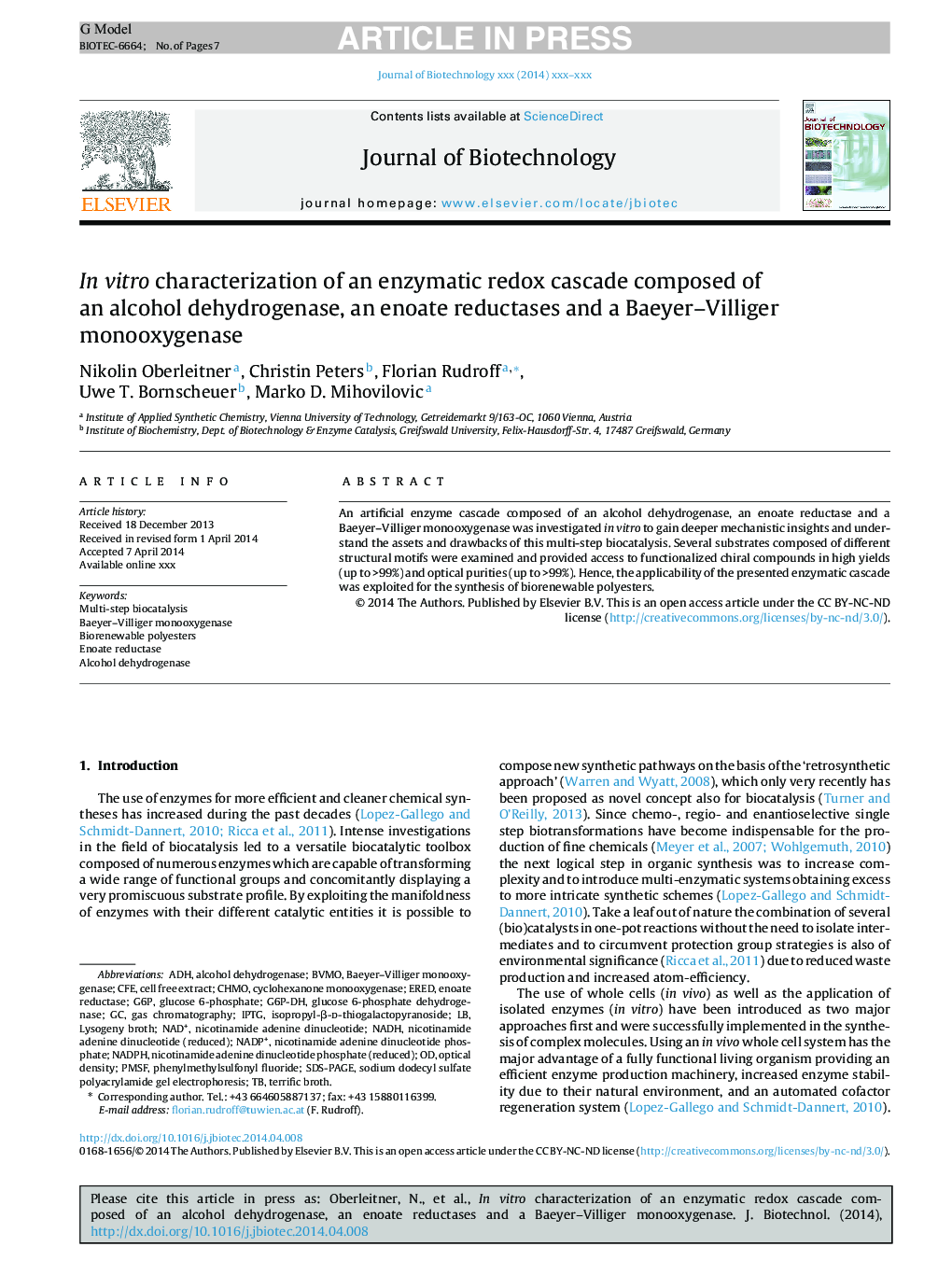 In vitro characterization of an enzymatic redox cascade composed of an alcohol dehydrogenase, an enoate reductases and a Baeyer-Villiger monooxygenase